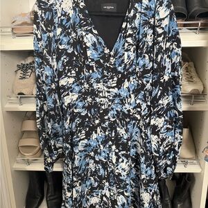 The Kooples Black and Blue Abstract Long Sleeve Dress